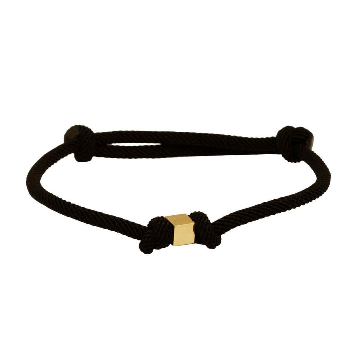 14K Yellow Gold Cube Black Cord Bracelet