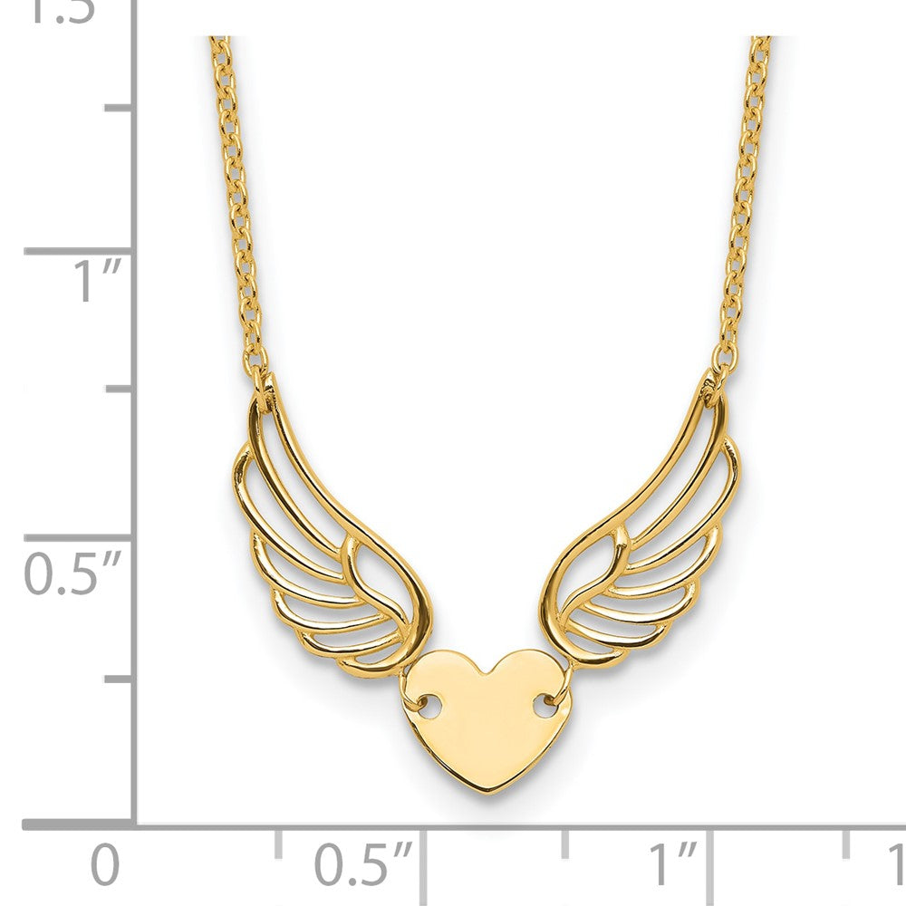14K Yellow Gold Polished Wings and Heart 17 Inch Necklace