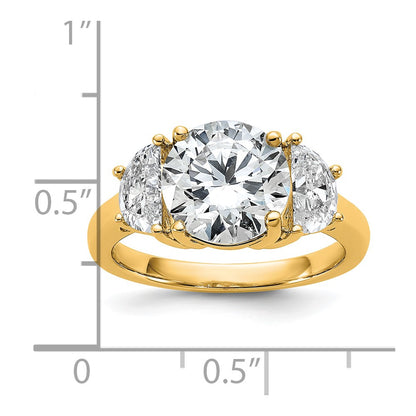 14K Yellow Gold 1 carat Lab Grown Diamond VS+ F+ 3 carat Center Round Semi Mount Three Stone Engagement Ring