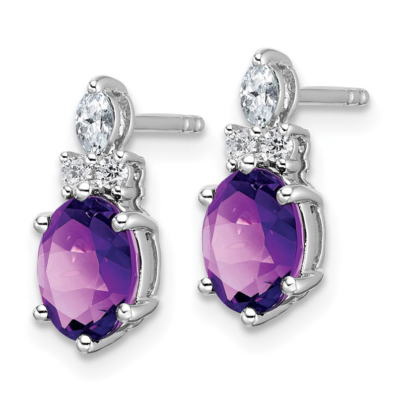 14K White Gold Diamond and 7x5 Oval February/Amethyst Post Earrings