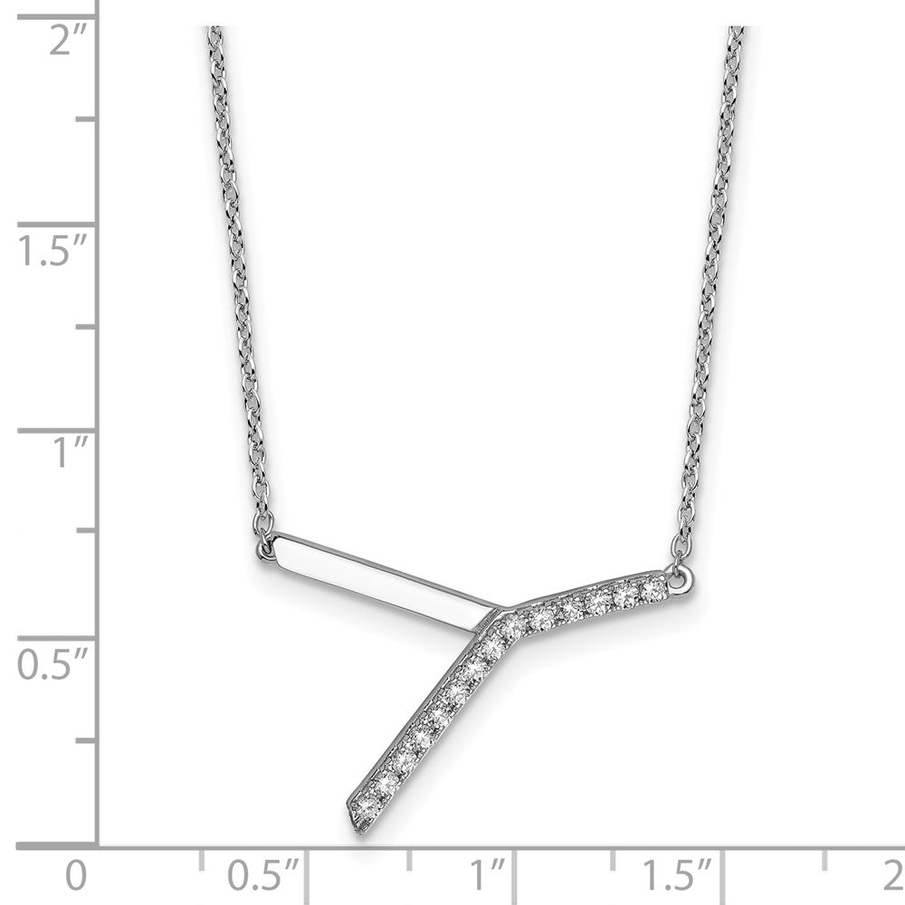 14K White Gold Sideways Diamond Initial Y 18 Inch Necklace