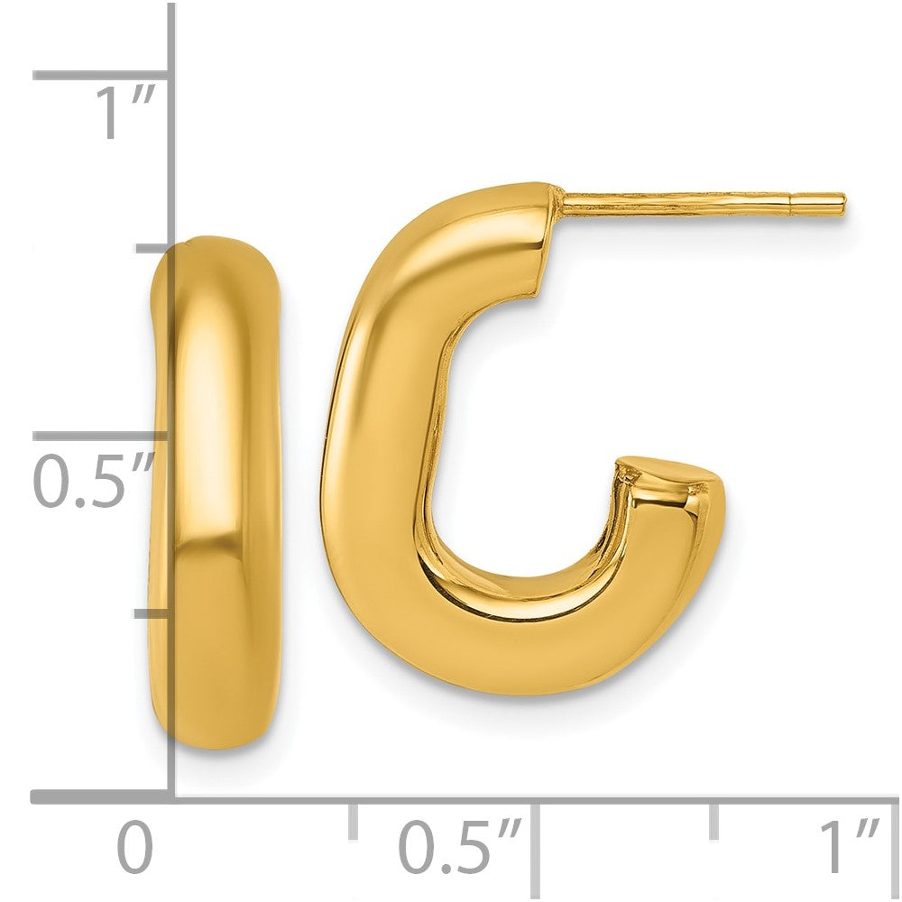 14K Yellow Gold Polished Puffed Oval J-Hoop Post Earrings