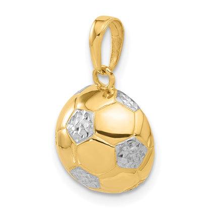14K Yellow Gold and Rhodium Diamond-cut Domed Soccer Ball Pendant