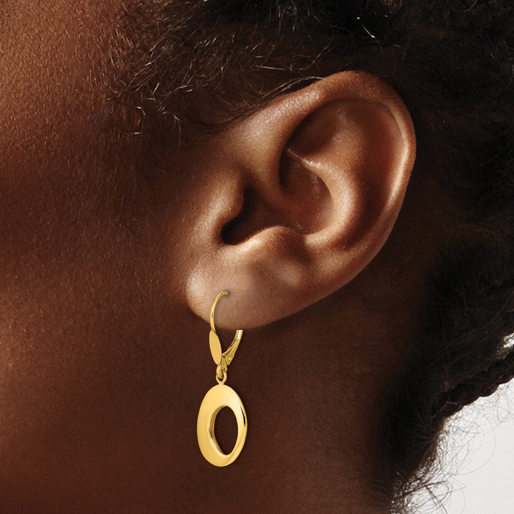 14K Yellow Gold Polished Hollow Circles Leverback Earrings