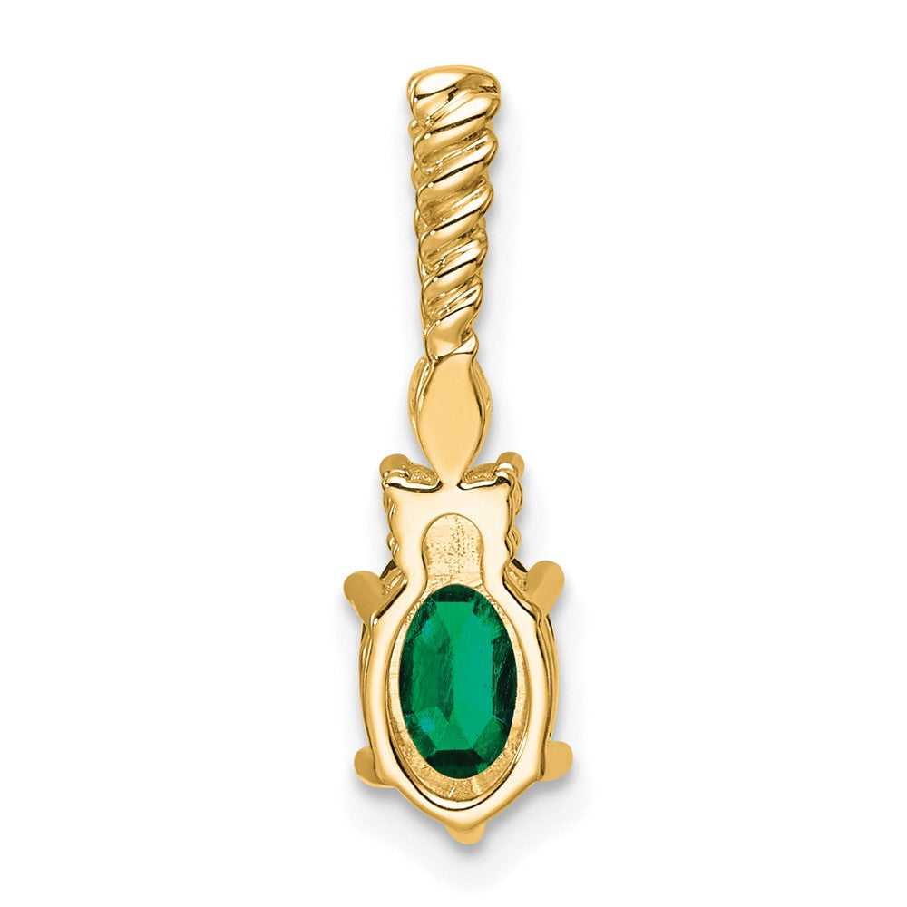 14K Yellow Gold Diamond and 7x5 Oval May/Lab Created Emerald Twisted Chain Slide