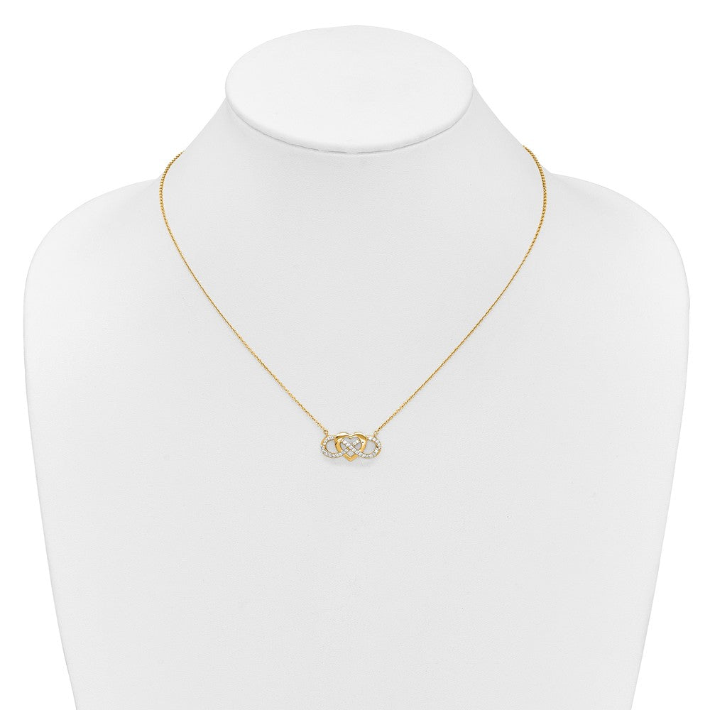 14K Yellow Gold Polished 1/5 carat Diamond Infinity with Heart 18 Inch Necklace