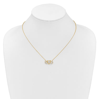 14K Yellow Gold Polished 1/5 carat Diamond Infinity with Heart 18 Inch Necklace