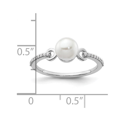 14K White Gold Polished Diamond and Pearl Fashion Ring