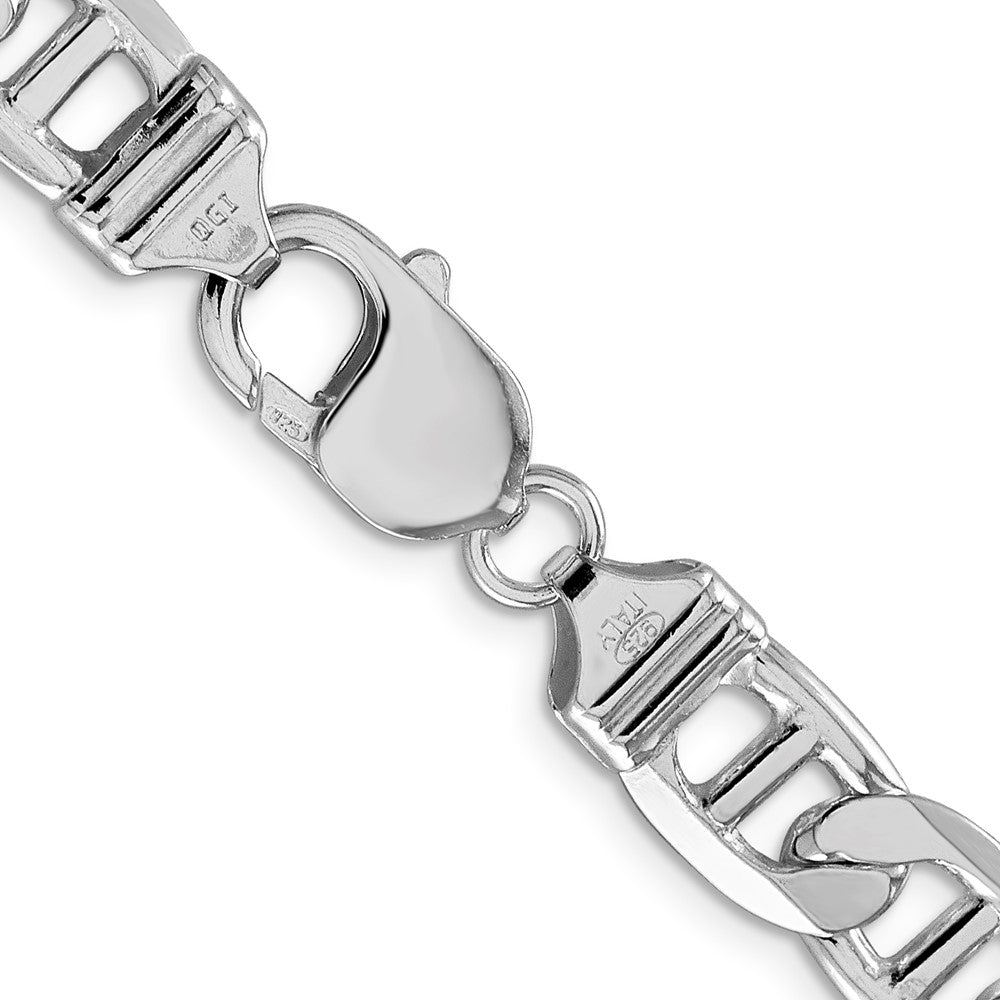 Sterling Silver Rhodium-plated 9.5mm Flat Anchor 22 Inch Chain