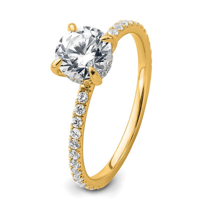 14K Yellow Gold 1 1/3 carat Certified Lab Grown Diamond VS/SI+ G+ Round Complete Solitaire with Flair Engagement Ring