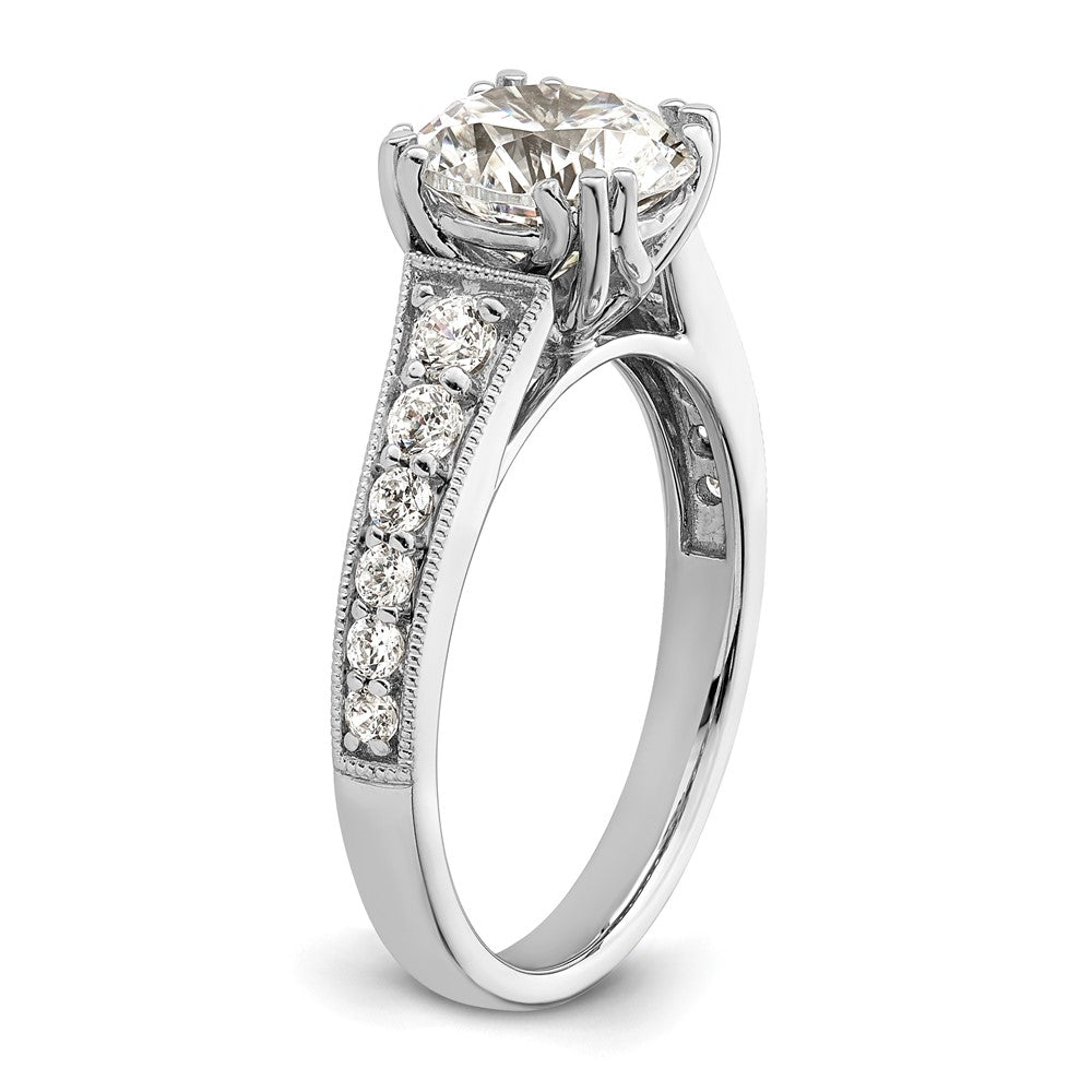 14K White Gold (Holds 2 carat (8.2mm) Round Center) 3/8 carat Diamond Semi-Mount Engagement Ring