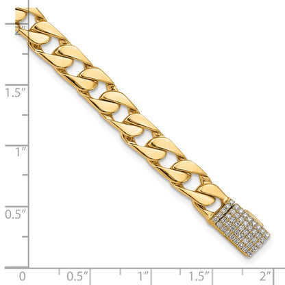 14K Yellow Gold Hand-polished 6.5mm Fancy Curb Link 1.45 carat Diamond Clasp Chain Bracelet