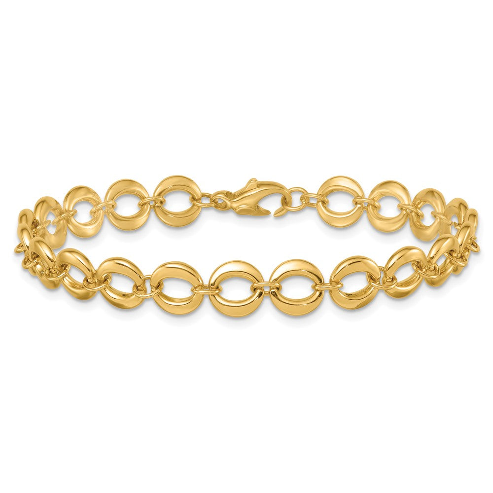 14K Yellow Gold Polished 8mm Fancy Circle Link 7.5 Inch Bracelet