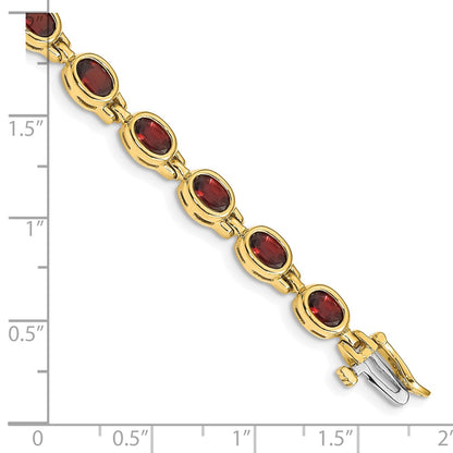 14K Yellow Gold Complete Oval Garnet Bezel-set 7 Inch Bracelet