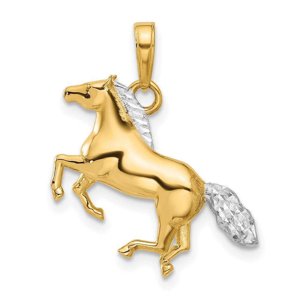 14K Yellow Gold and Rhodium Diamond-cut 3-D Horse Pendant