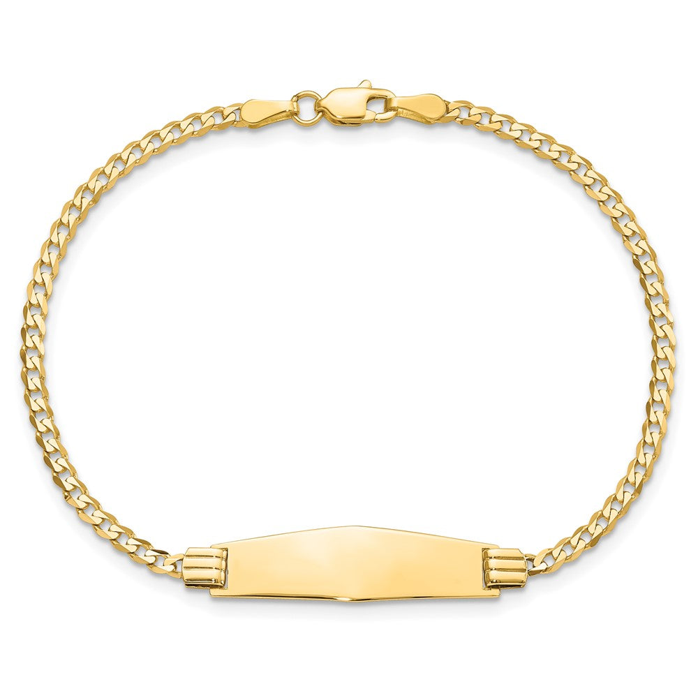 14K Yellow Gold Polished Solid Chain/Solid Plate Curb Link Soft Diamond Shape 24.5x7.8mm Plate 7 Inch ID Bracelet