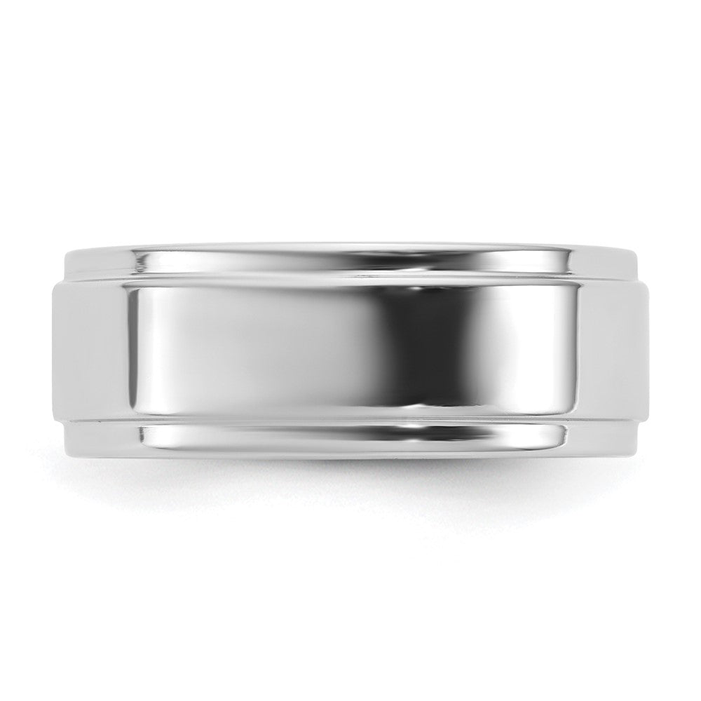 14k White Gold 7mm Flat with Step Edge Wedding Band Ring