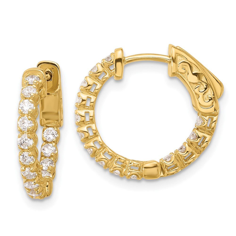 14K Yellow Gold .56 carat Diamond In/Out Hoop w/Safety Clasp Earrings