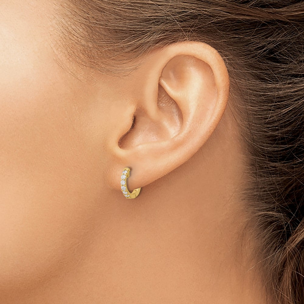 14K Yellow Gold .42 carat Diamond Round Hoop w/Safety Clasp Earrings