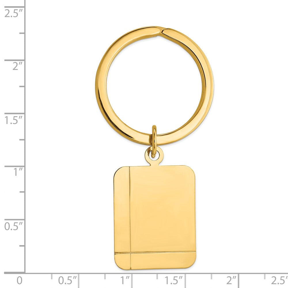 14K Yellow Gold Grooved Rectangle Disc Key Ring