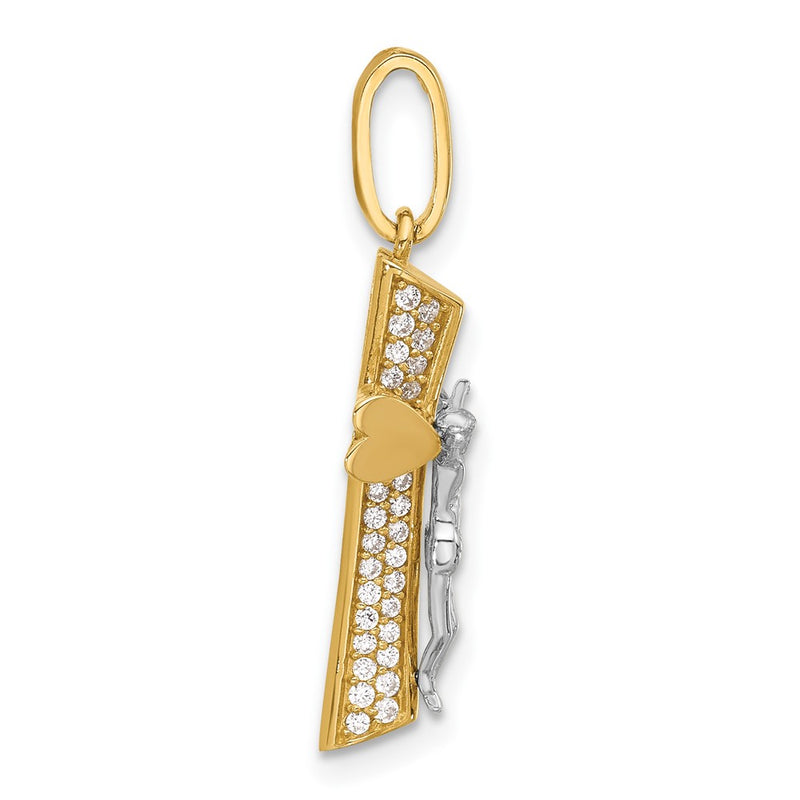 14K Two-Tone Gold Two-tone Polished CZ Crucifix with Heart Ends Pendant
