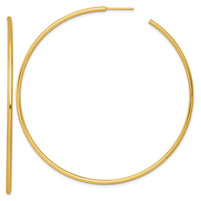 14K Yellow Gold Polished 2.0 x 75mm Tube C-Hoop Post Earrings