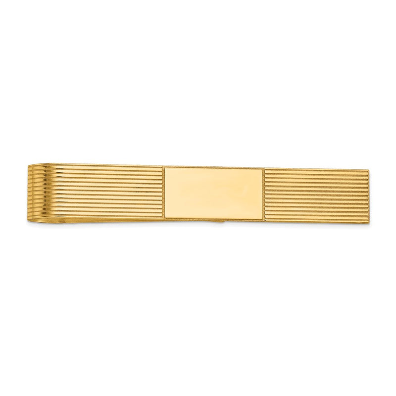 14K Yellow Gold Men's Grooved Engravable Tie Bar