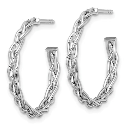 14K White Gold Rhodium-plated Polished Woven Braid 3 x 24mm C-Hoop Post Earrings
