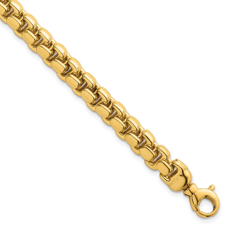14K Yellow Gold Polished 7.5mm Fancy Rounded Box Link 8 Inch Bracelet