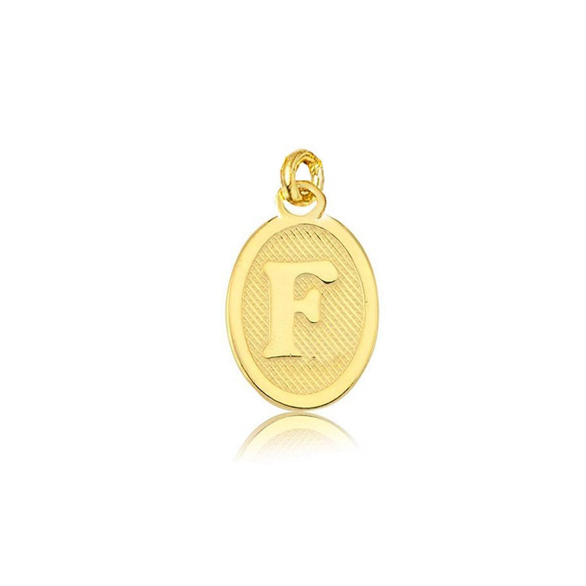 14K Yellow Gold Initial F Oval Pendant