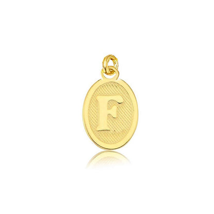 14K Yellow Gold Initial F Oval Pendant