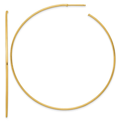 14K Yellow Gold Polished 1.2 x 70mm Solid C-Hoop Post Earrings