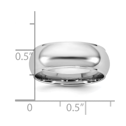 14k White Gold 7mm Half Round with Edge Wedding Band Ring