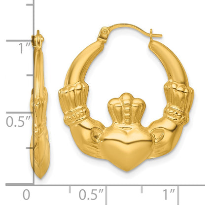 14K Yellow Gold Polished 24.00mm Claddagh Hollow Hoop Earrings