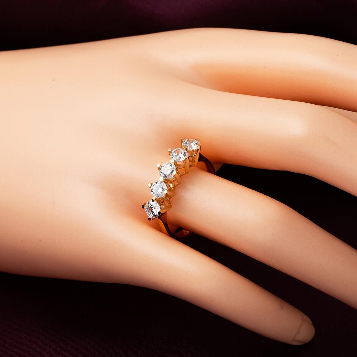 14K Rose Gold Five Stone Cubic Zirconia Ring