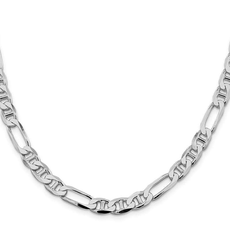 Sterling Silver Rhodium-plated 7.5mm Figaro Anchor 20 Inch Chain
