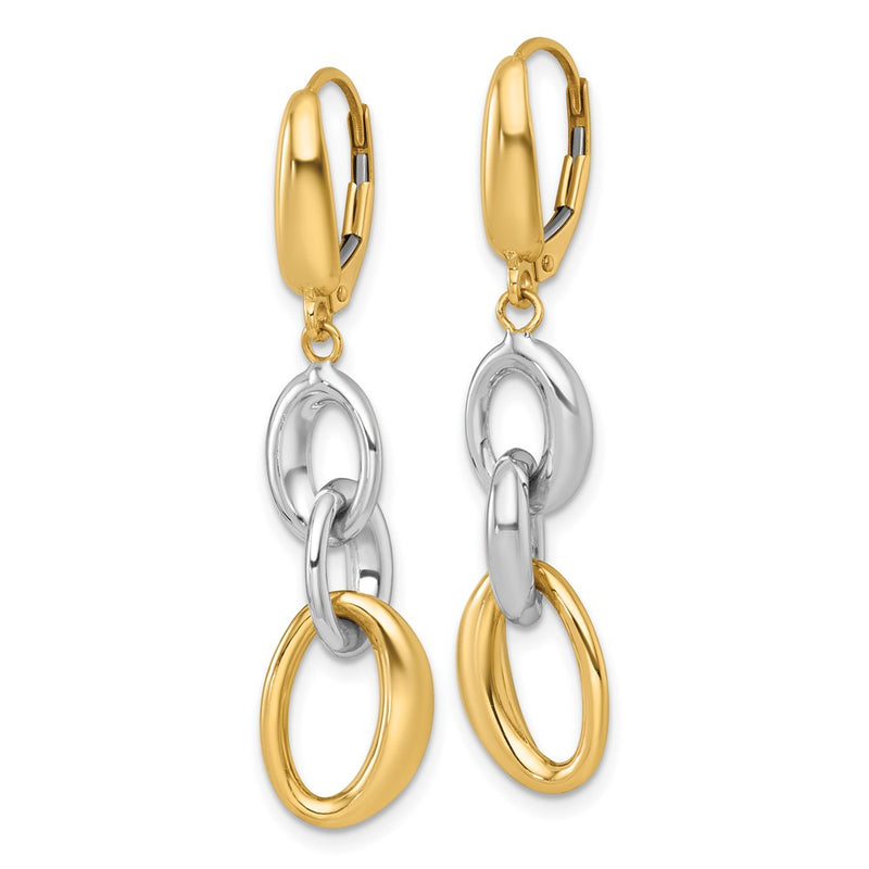 14K Two-Tone Gold Two-tone Polished Fancy Oval Link Dangle Leverback Earrings