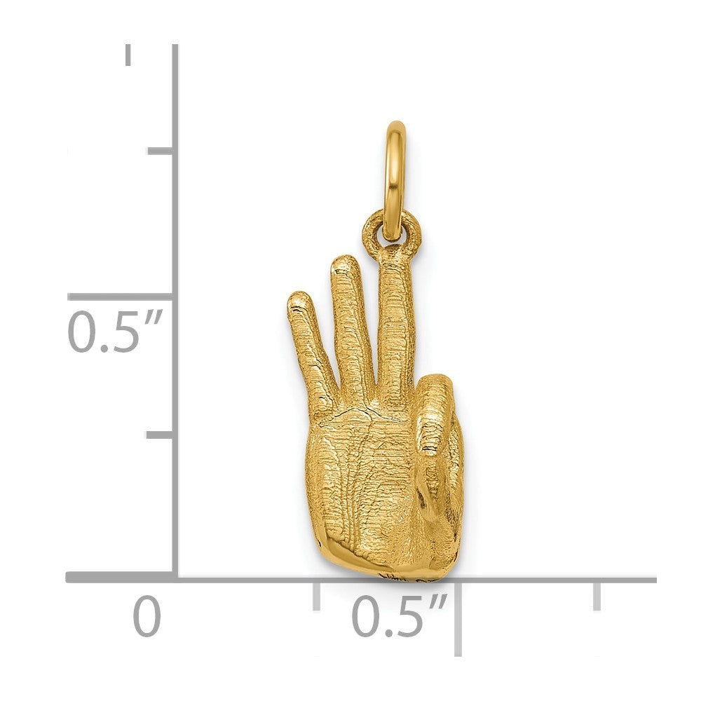 14K Yellow Gold American Sign Language Alphabet Fingerspelling Sign F Pendant
