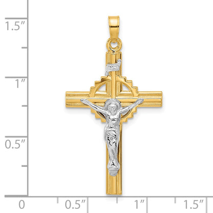 14K Two-Tone Gold Textured Hollow INRI Iona Crucifix Pendent