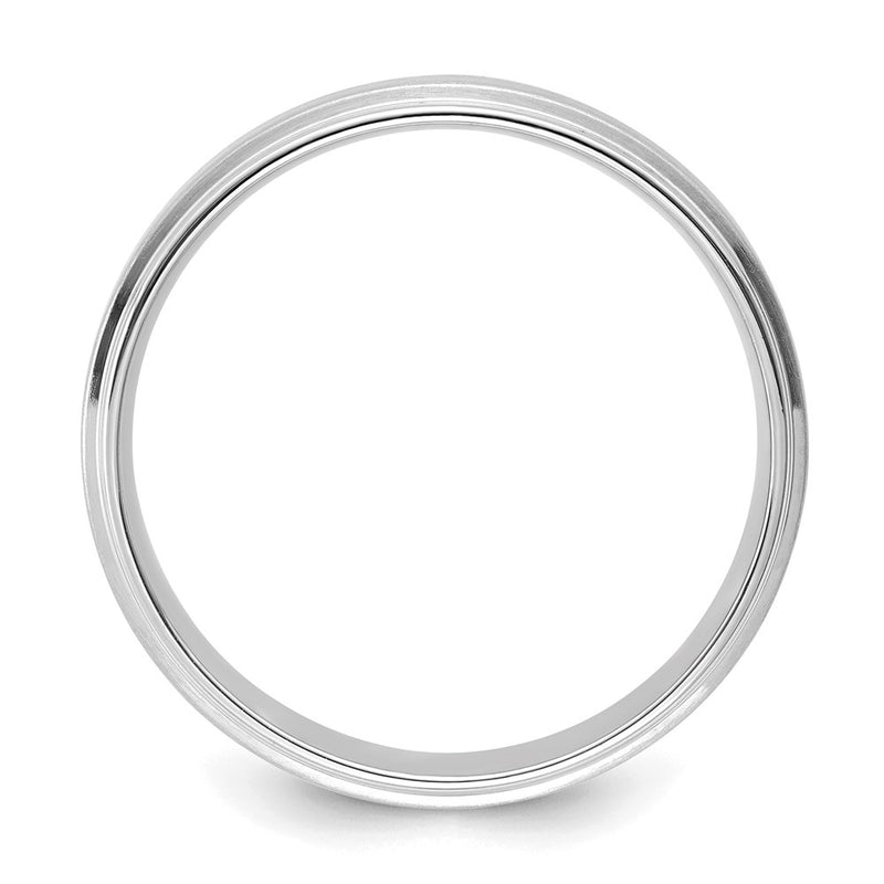 14K White Gold 6mm Heavyweight Comfort Fit Brushed Satin/Polished Stepped Edge Wedding Band Ring