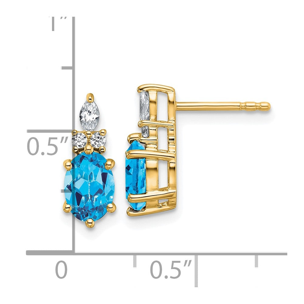 14K Yellow Gold Diamond and 7x5 Oval December/Blue Topaz Post Earrings