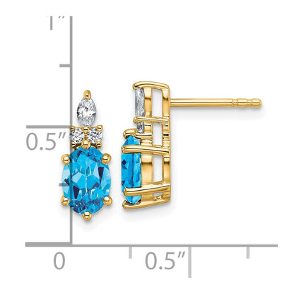 14K Yellow Gold Diamond and 7x5 Oval December/Blue Topaz Post Earrings