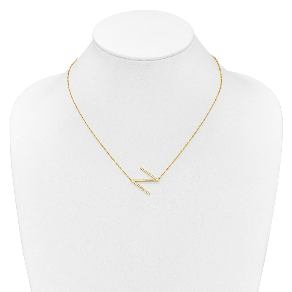 14K Yellow Gold Sideways Diamond Initial N 18 Inch Necklace