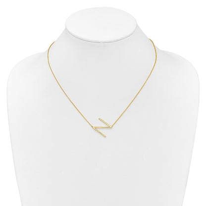 14K Yellow Gold Sideways Diamond Initial N 18 Inch Necklace