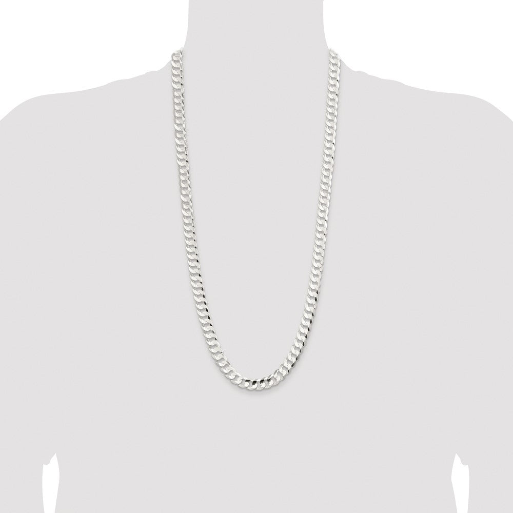 Sterling Silver Rhodium-plated 9.75mm Concave Beveled Curb 30 Inch Chain