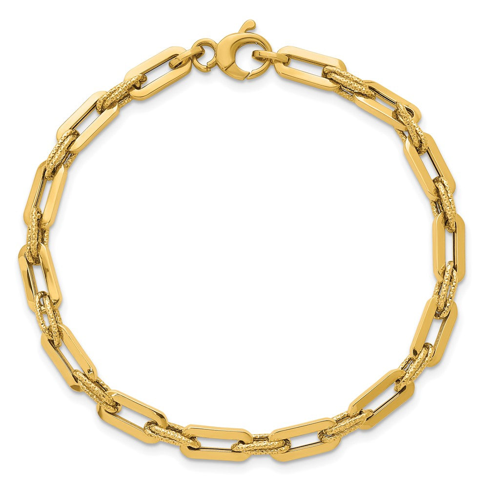 14K Yellow Gold Polished 4.3mm and Textured Double Fancy Link 7.75 Inch Bracelet