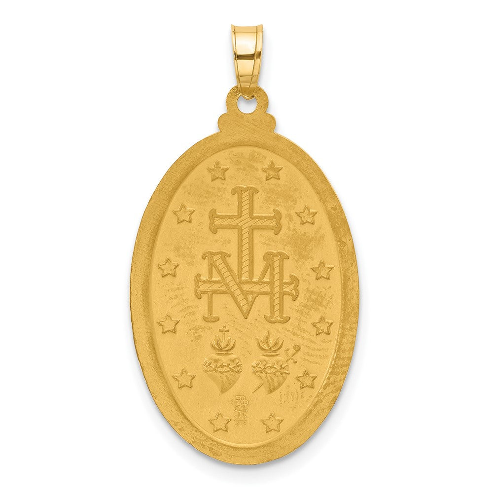 14K Yellow Gold and Rhodium Polished and Satin Solid Miraculous Medal Oval Pendant