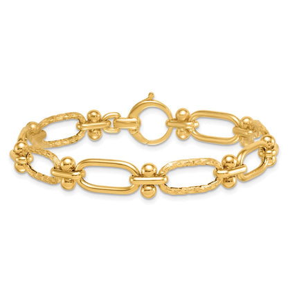 14K Yellow Gold Polished 9mm Lightweight Oval Textured Fancy Link 8 Inch Bracelet