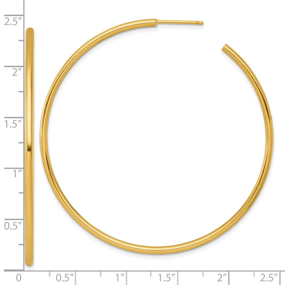 14K Yellow Gold Polished 2.0 x 60mm Tube C-Hoop Post Earrings
