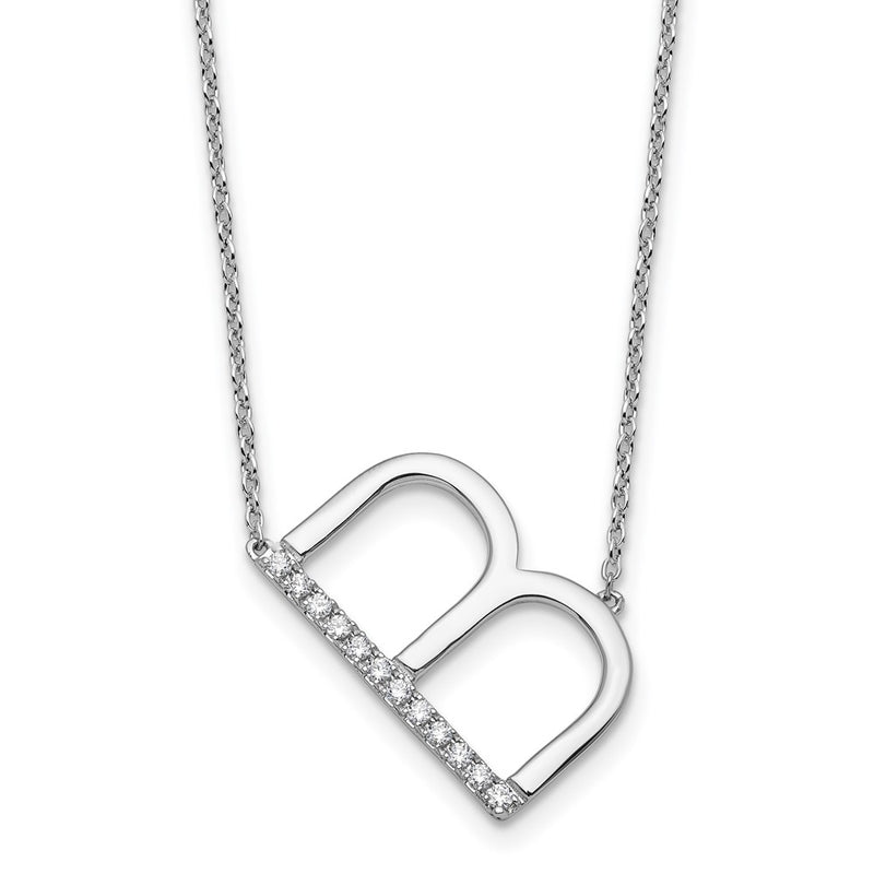 14K White Gold Sideways Diamond Initial B 18 Inch Necklace